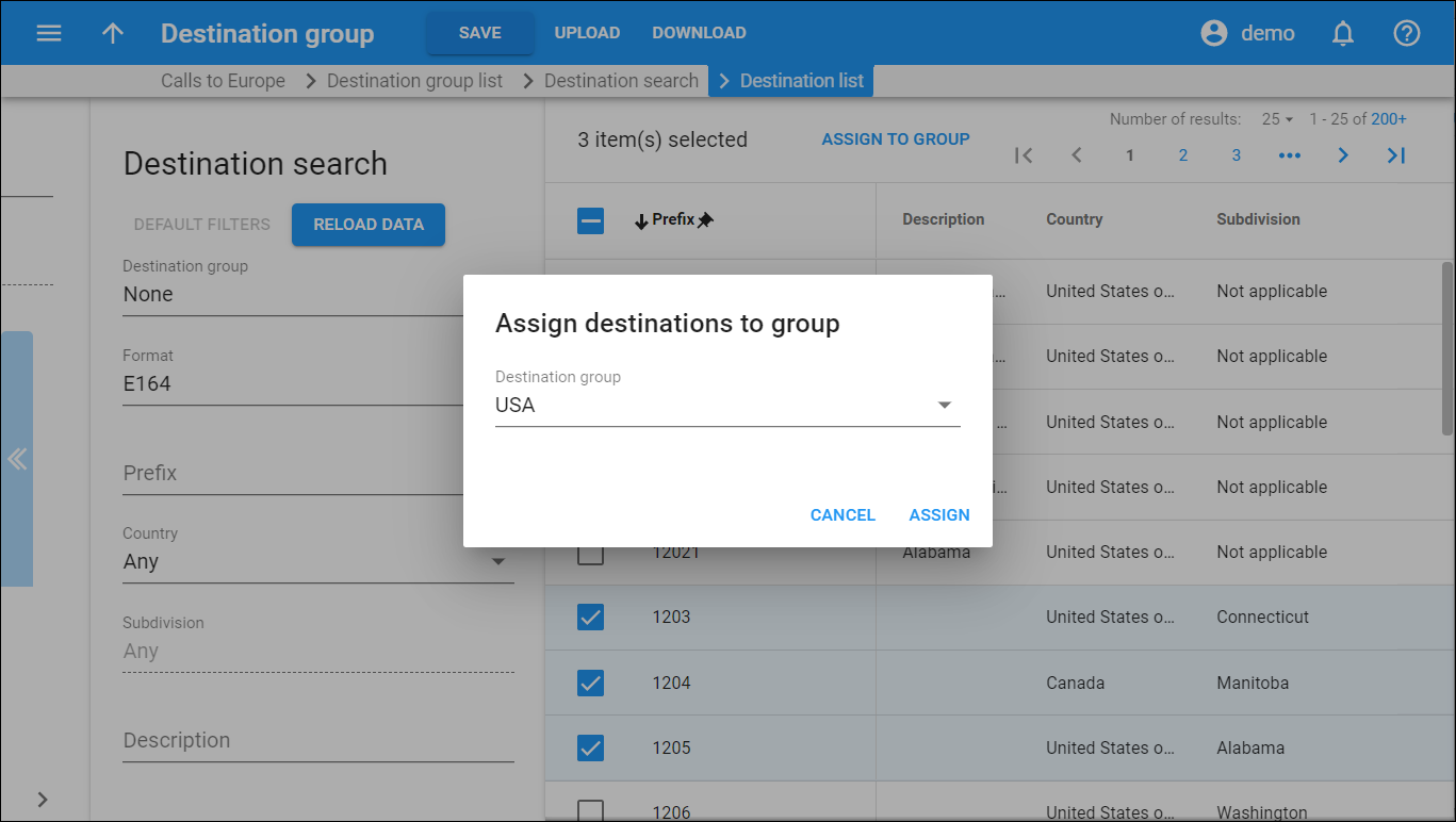assigning destinations to groups
