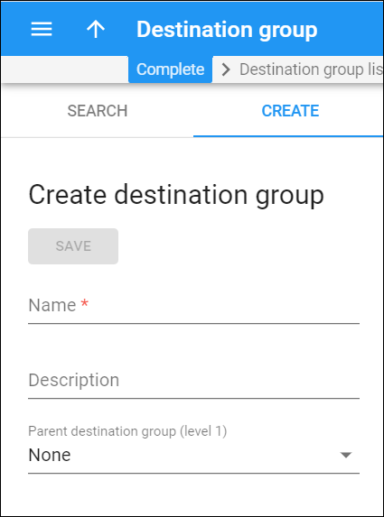 create destination group panel