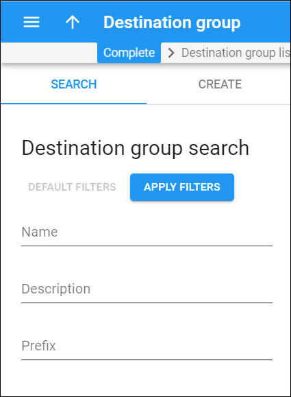 destination group search panel