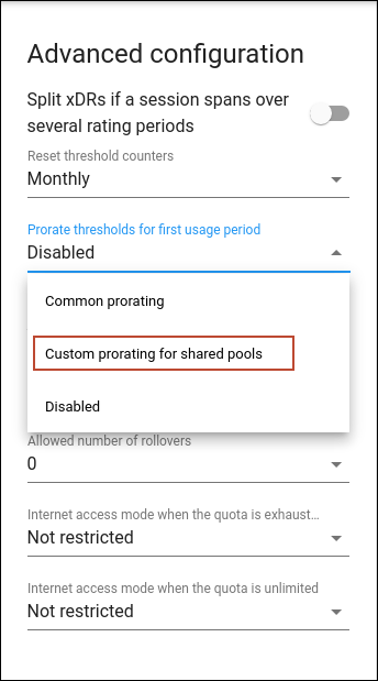 Select the Custom prorating for shared pools option