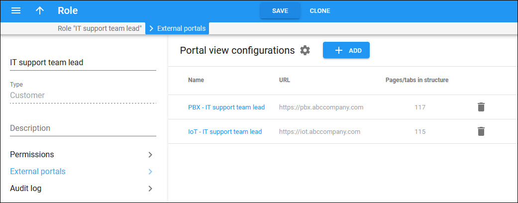 Portal view configurations for a specific role