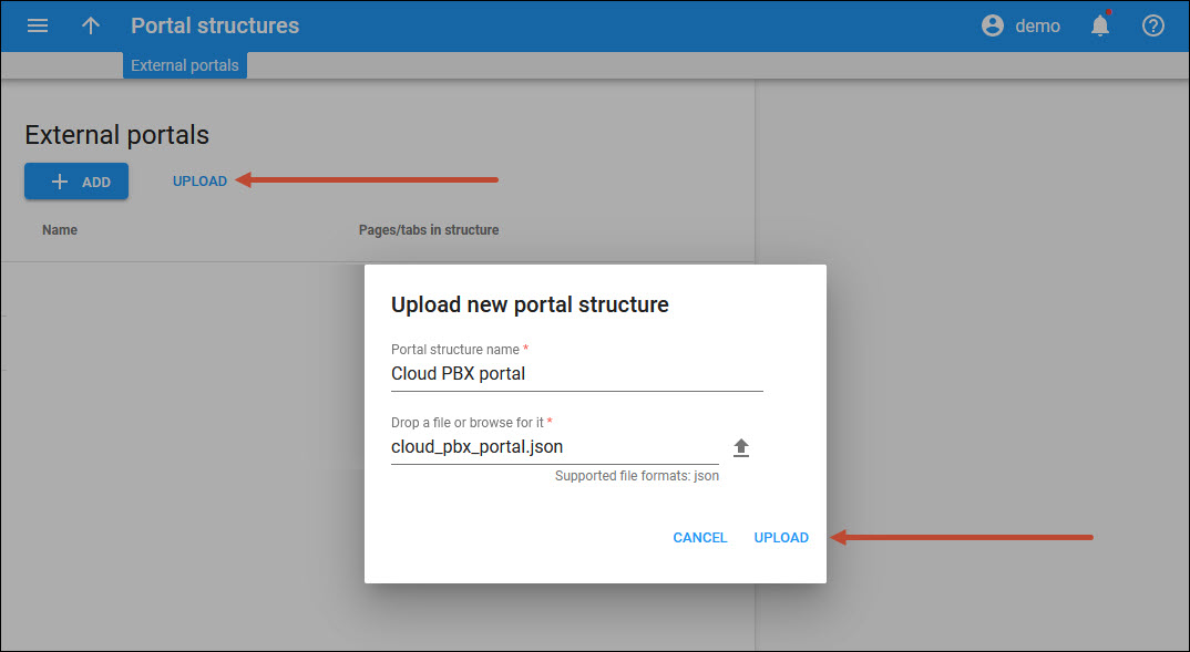 Upload new portal structure