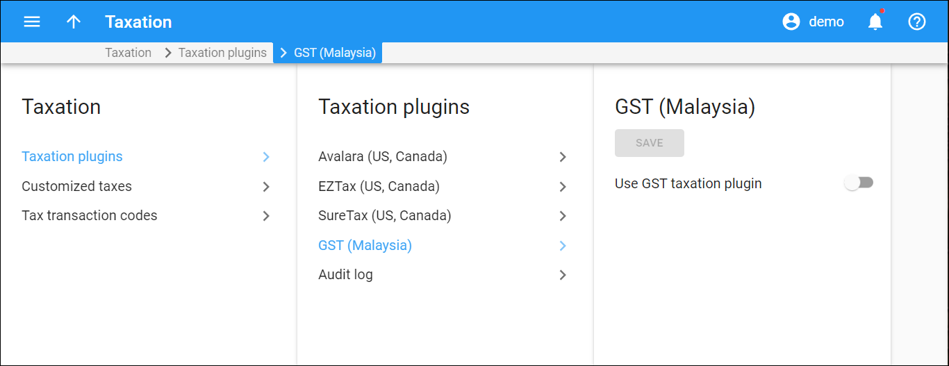 GST taxation plug-in panel