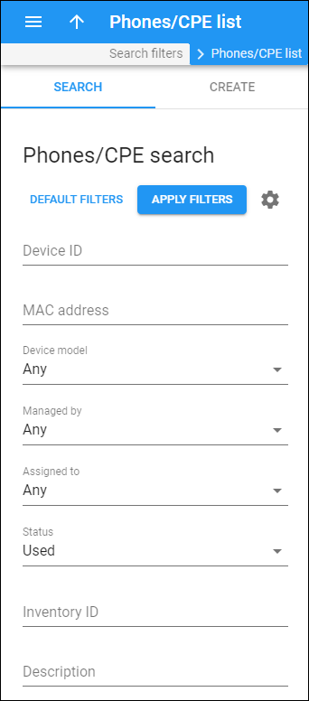 Specify one or more search criteria to find a specific device