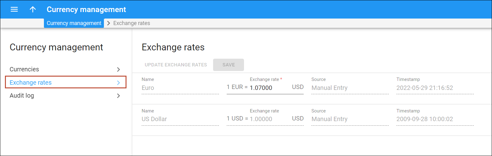 Update exchange rates