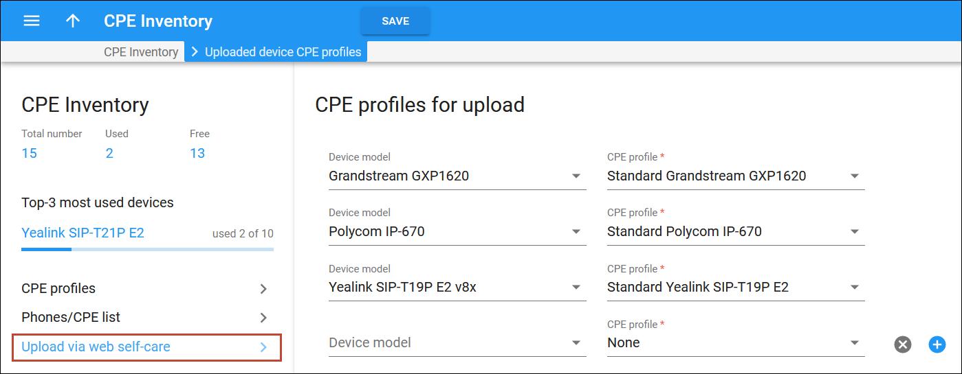 CPE profiles for upload