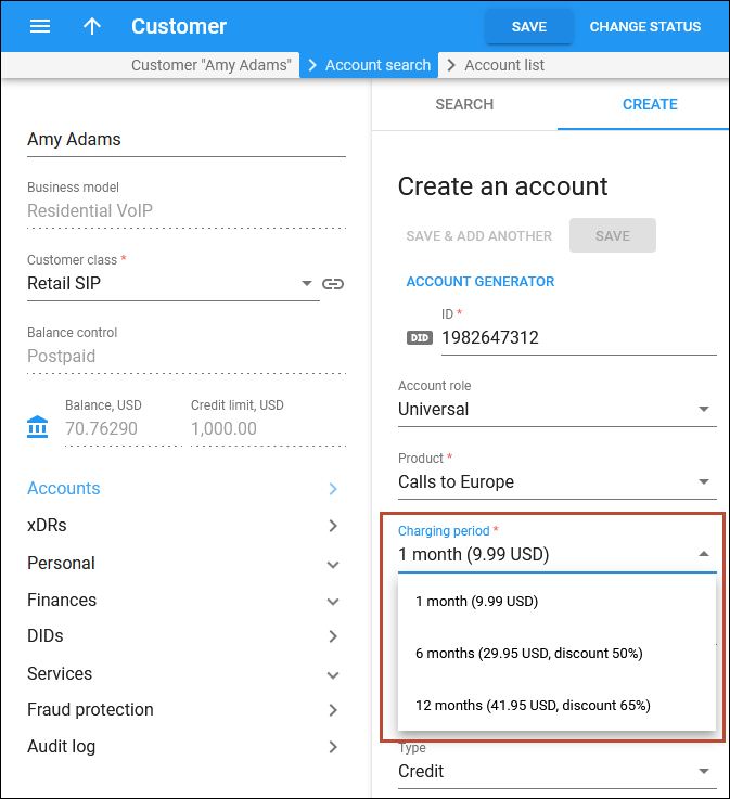 Create an account with a specific multi-month prepaid plan