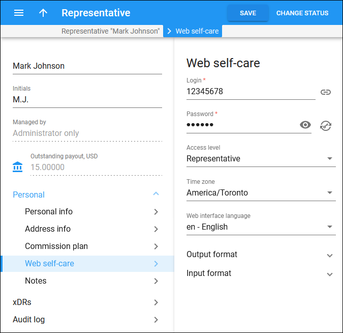 Representative web self-care