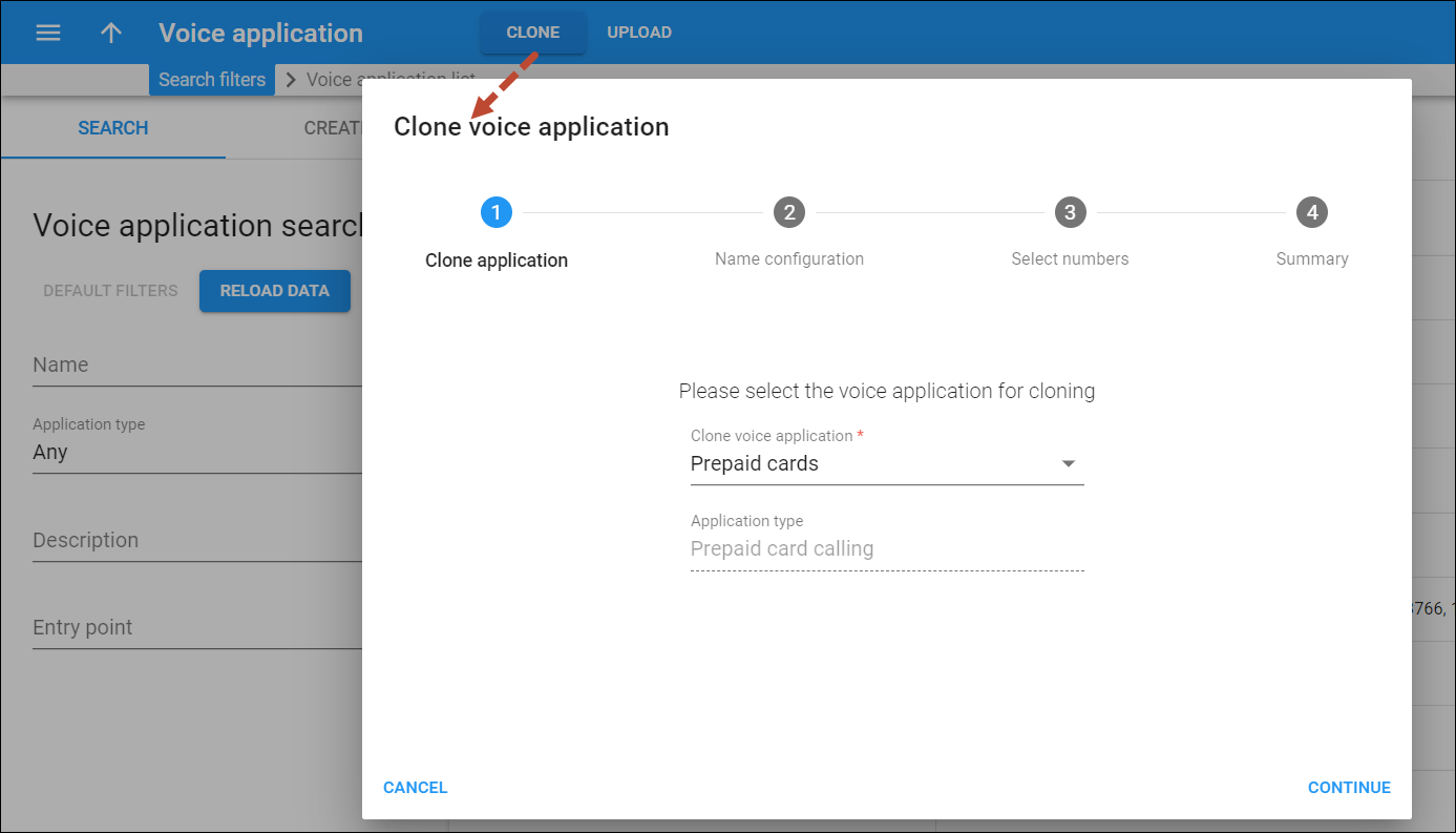 Select the voice application for cloning