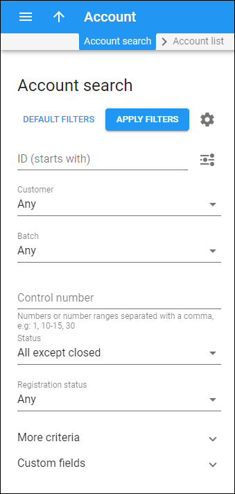 Account search panel