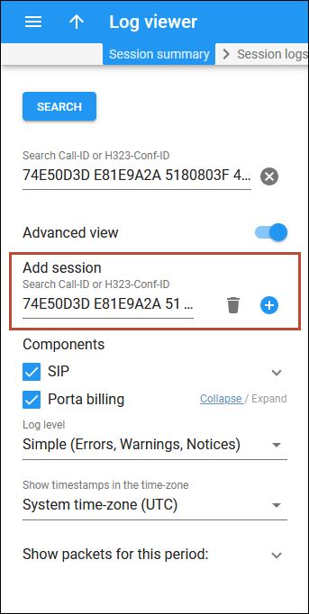 Merge logs for related sessions. Add session