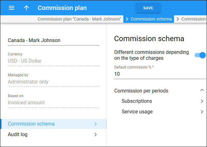 Different commissions depending on the type of charges option