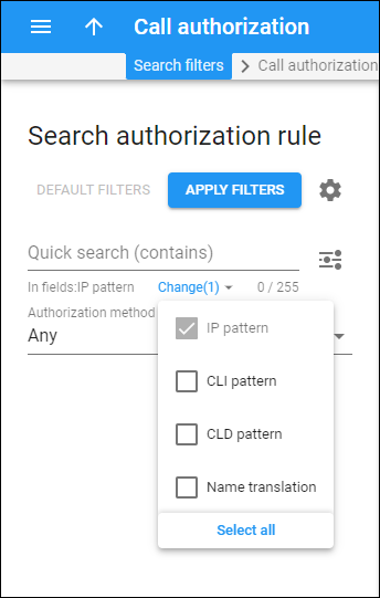 Authorization rule Quick search