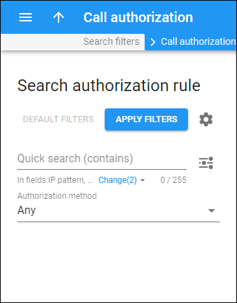 Call authorization search