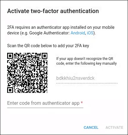 Activate two-factor authentication