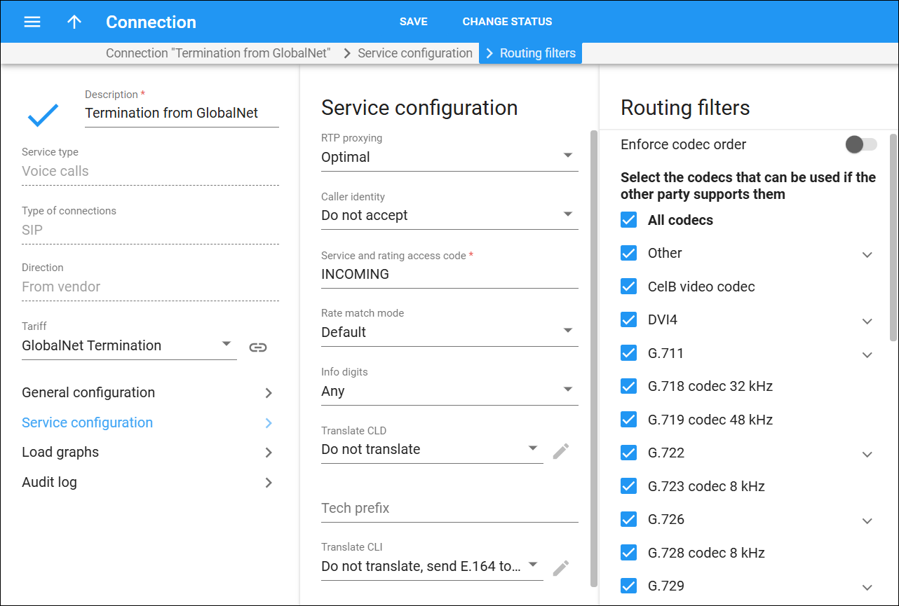 From vendor connection routing filters.