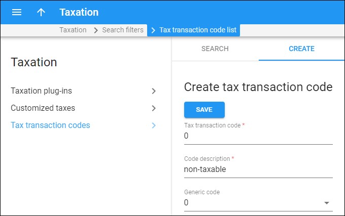 Create tax transaction codes