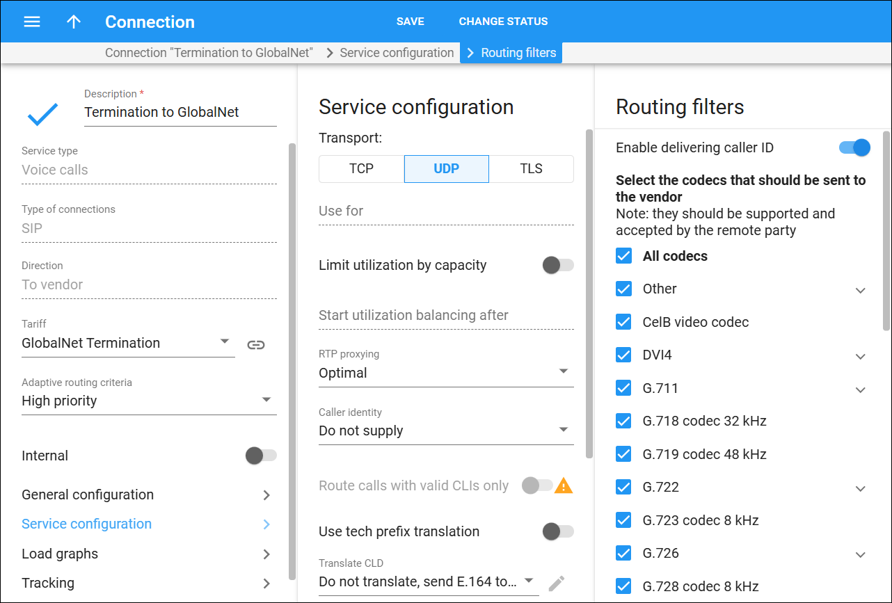 To vendor connection routing filters.