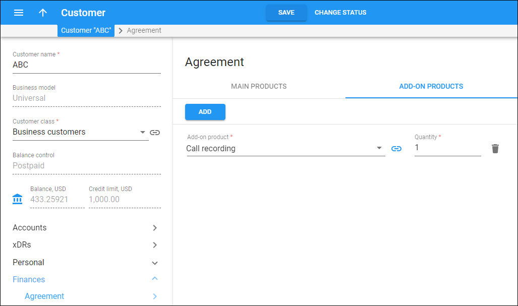 Example 2 - Add add-on products to the agreement