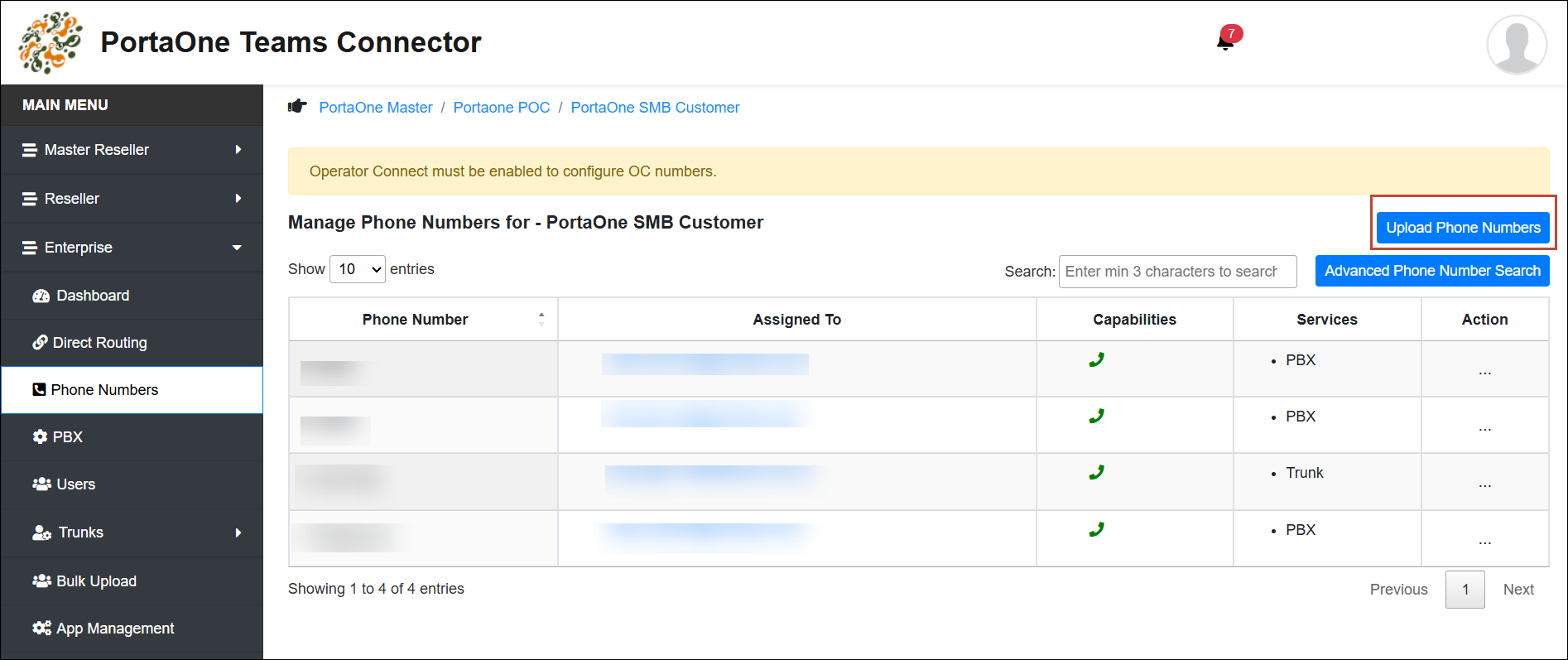 Click Upload Phone Numbers