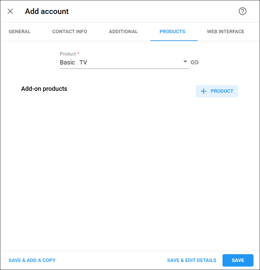 Create account for IPTV products tab.