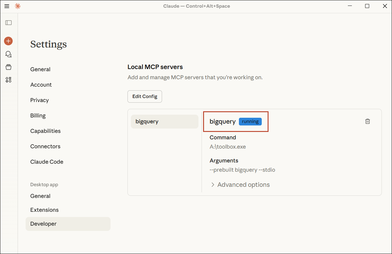 Claude connected to Google BigQuery.