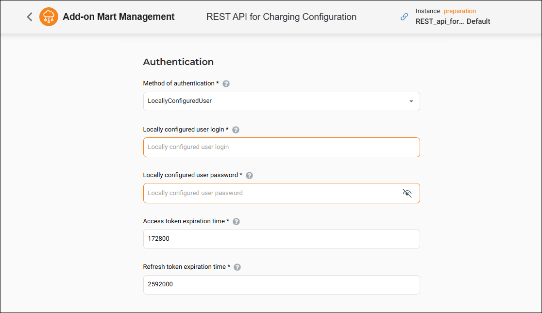 REST API for Charging - Authentication - Locally configured user