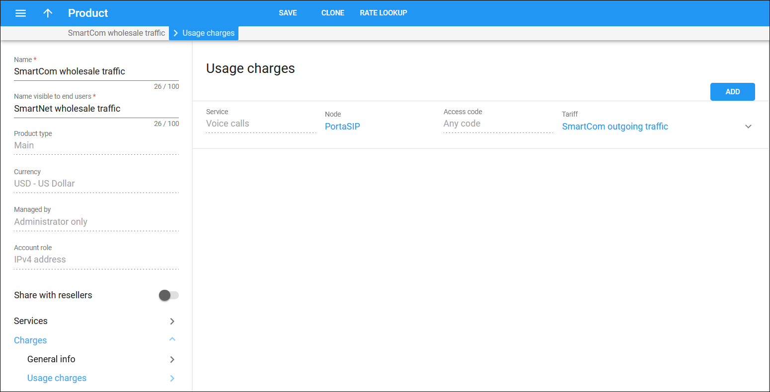 Add usage charges to product for wholesale env.