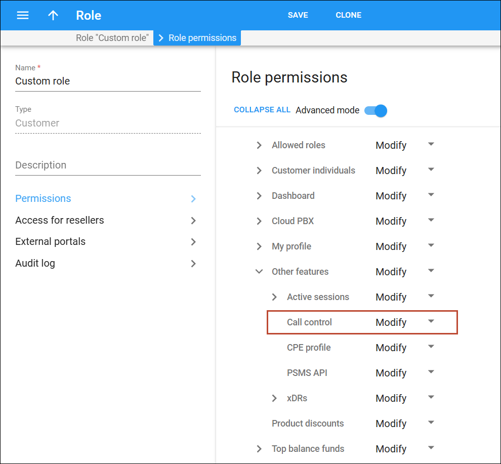 Call control permissions