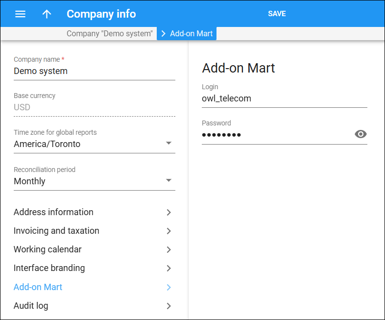 Enter Add-on Mart credentials