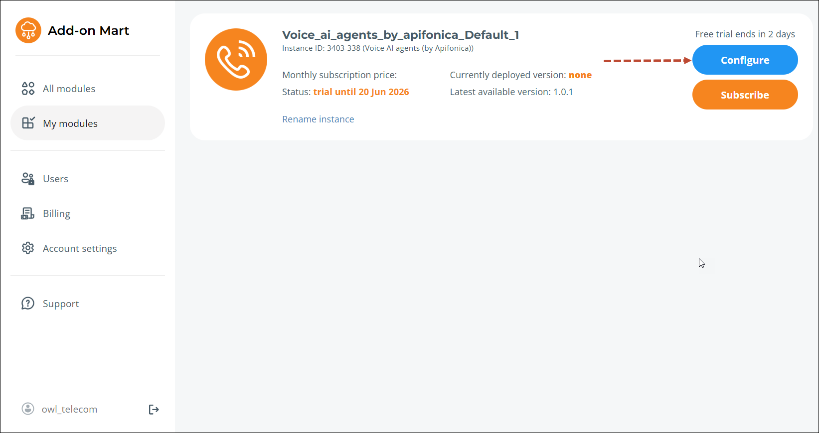 Locate Voice AI Agent module.