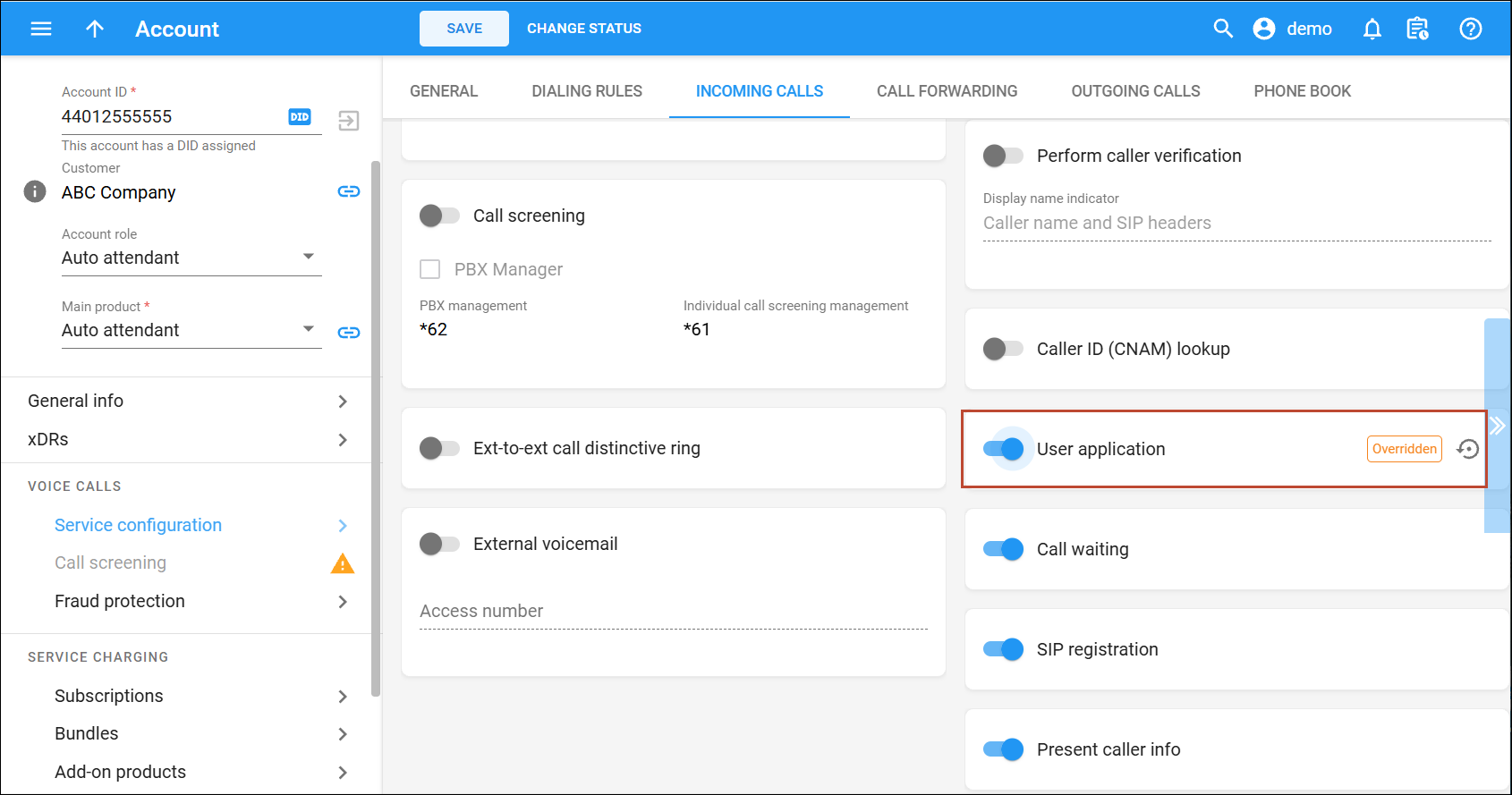 Enable the User application option