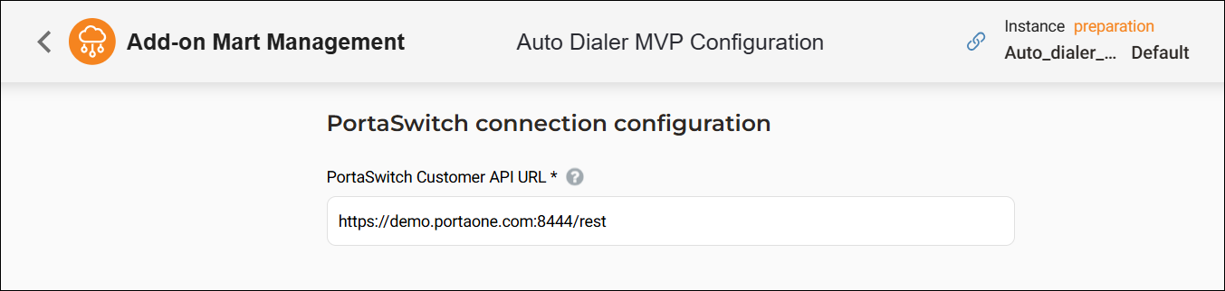 Auto dialer PortaSwitch connection configuration.