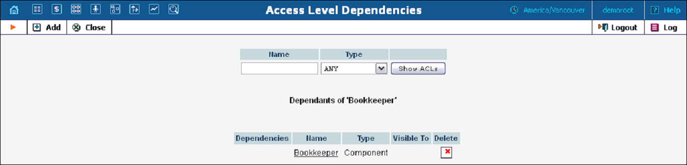 Access level management interface