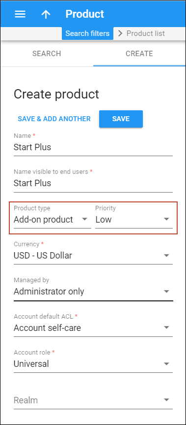 Add-on product creation