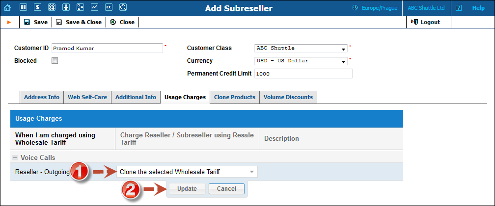 Subreseller configuration