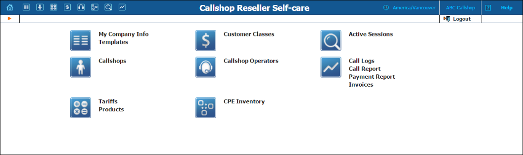 Callshop reseller main menu