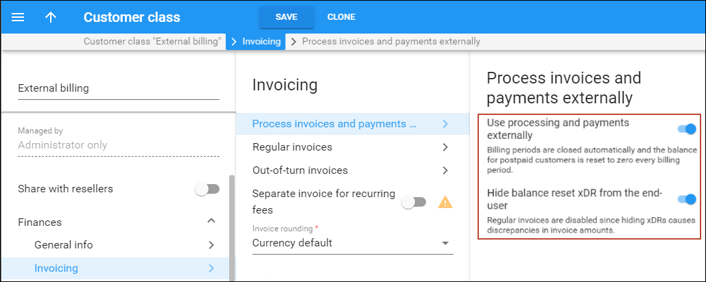 Process invoices and payments externally