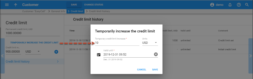 Temporarily increase the credit limit