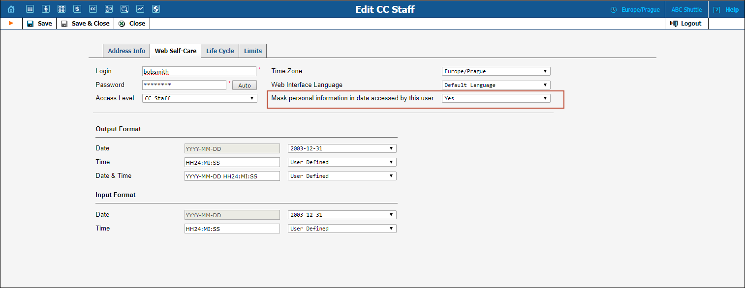Personal data control for CC staff