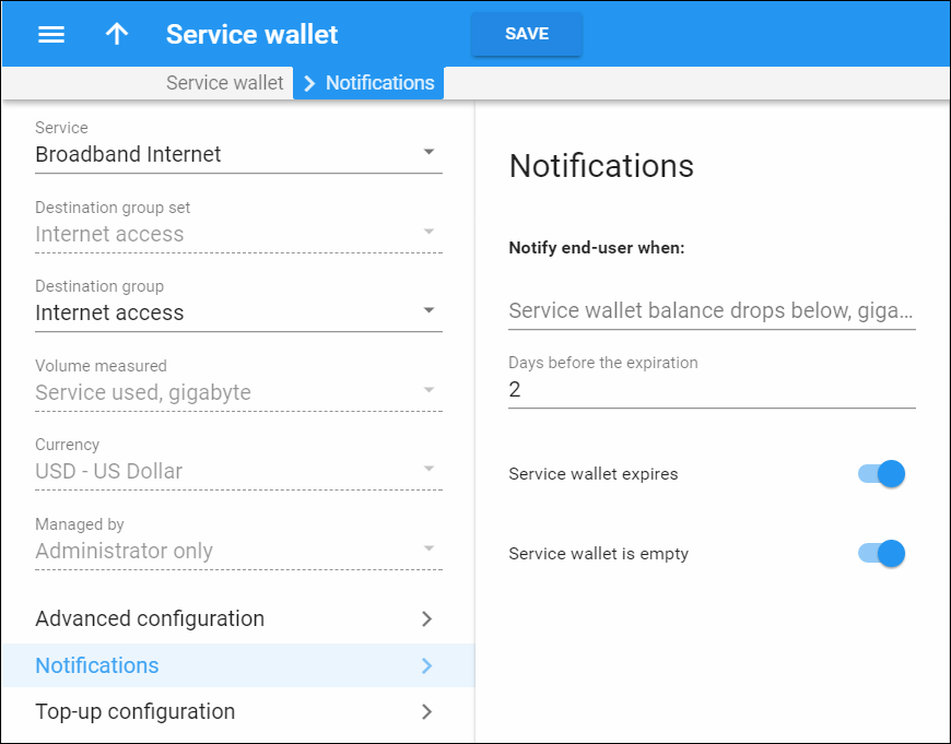 Service wallet notifications