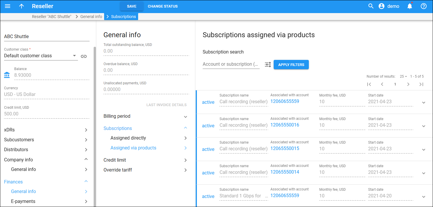 Reseller's subscriprions assigned via products