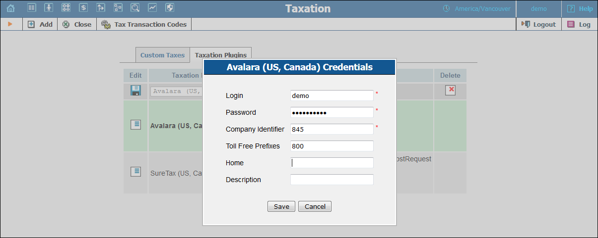 Configure taxation plug-in in the web self-care interface