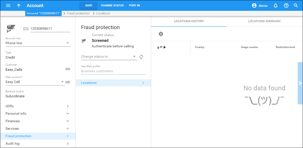 Set the Screened fraud protection status for the account 