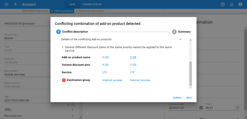 See the reasons for the add-on product conflict