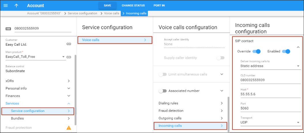 Configure the SIP contact feature