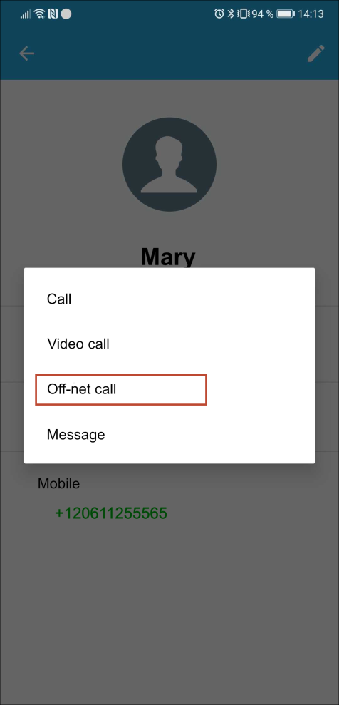 Make an off-net call via PortaPhone application to mobile phone