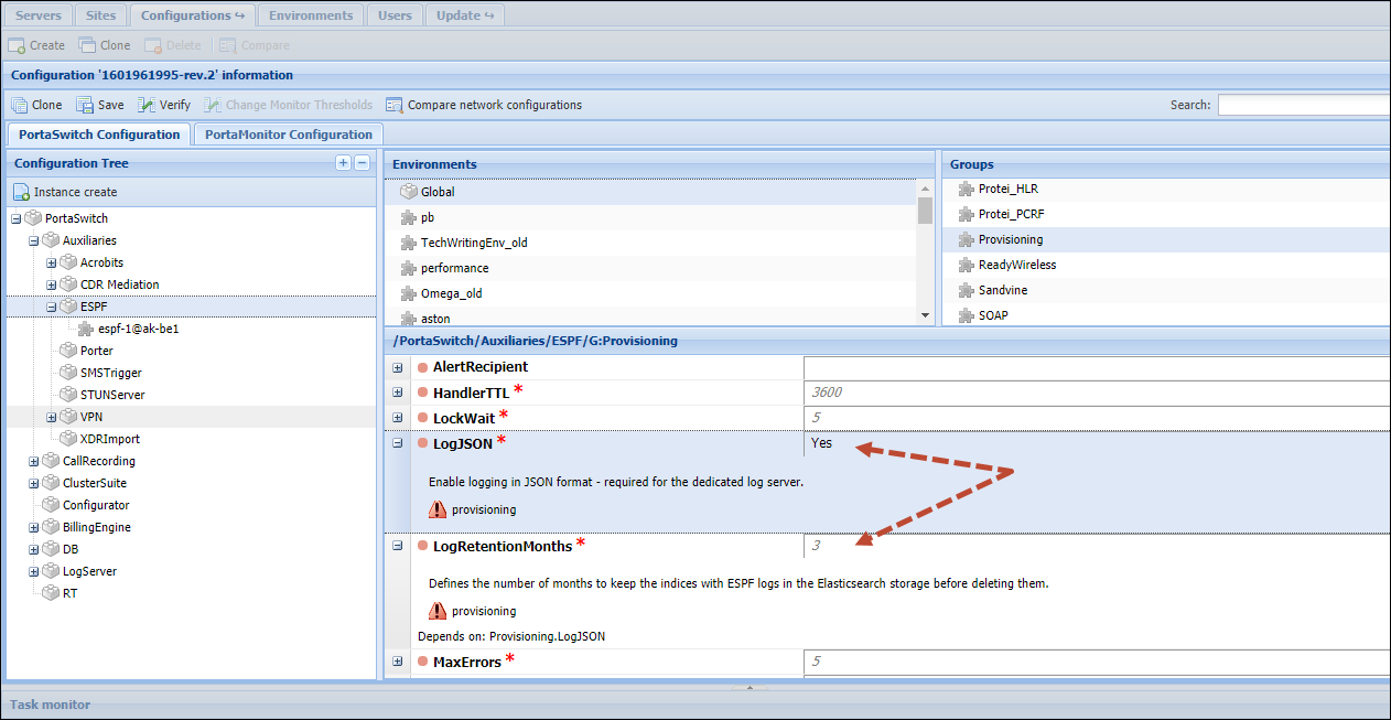 Specify parameters under the ESPF.Provisioning group
