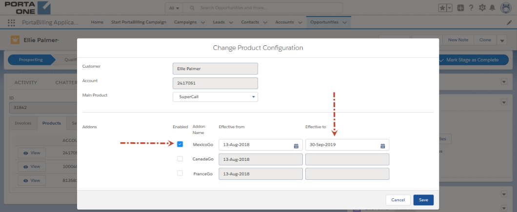 Change the add-on product via Salesforce