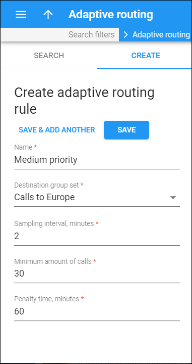 Adaptive routing rule creation panel